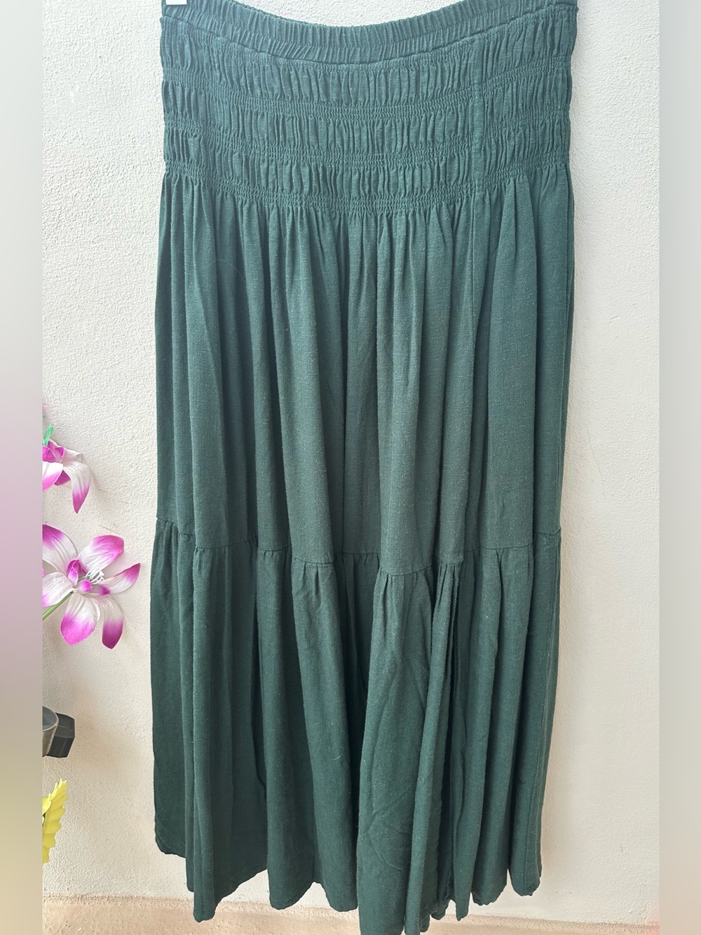 NATURAL LIFE DARK FOREST GREEN Smocked Waist Maxi Skirt - Picture 3 of 6
